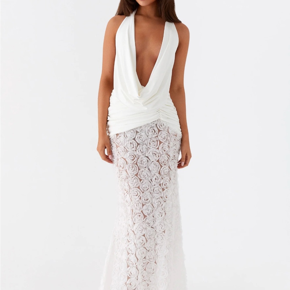 Peppermayo White Rose Lace Backless Dress